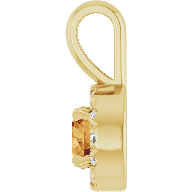 14K Gold Emerald Natural Citrine Halo-Style Necklace or Pendant - Yellow Gold - view 3