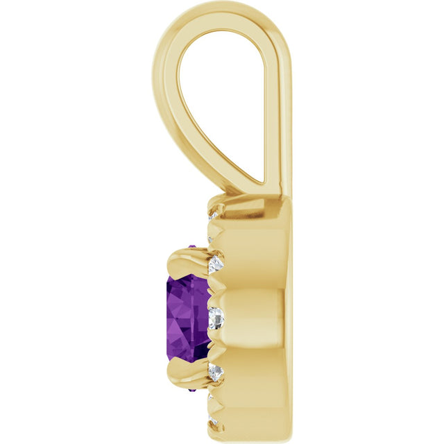 14K Gold Emerald Natural Amethyst Halo-Style Necklace or Pendant - Yellow Gold - view 3