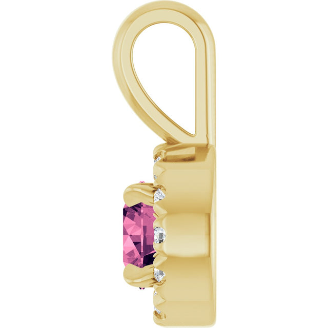 14K Gold Emerald Natural Pink Tourmaline Halo-Style Necklace or Pendant - Yellow Gold - view 3