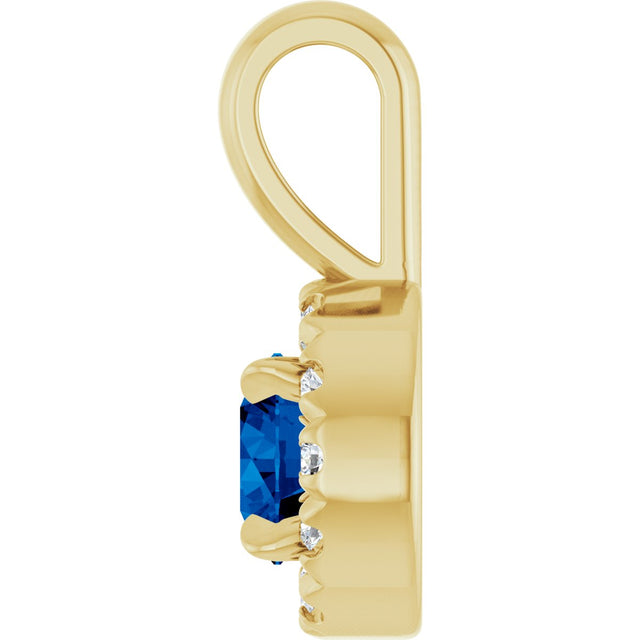 14K Gold Emerald Natural Blue Sapphire Halo-Style Necklace or Pendant - Yellow Gold - view 3