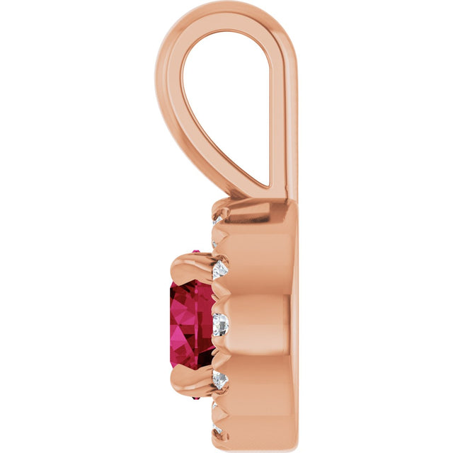 14K Gold Emerald Natural Ruby Halo-Style Necklace or Pendant - Rose Gold - view 3