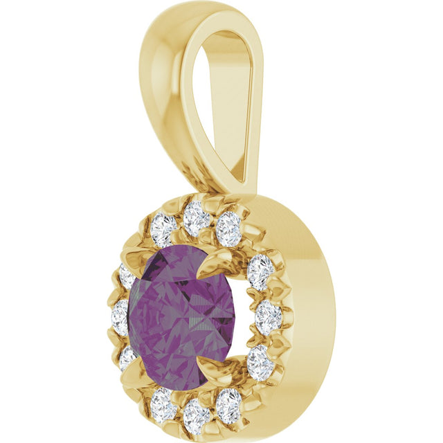 14K Gold Emerald Lab-Grown Alexandrite Halo-Style Necklace or Pendant - Yellow Gold - view 2