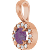 14K Gold Emerald Lab-Grown Alexandrite Halo-Style Necklace or Pendant - Rose Gold - view 2