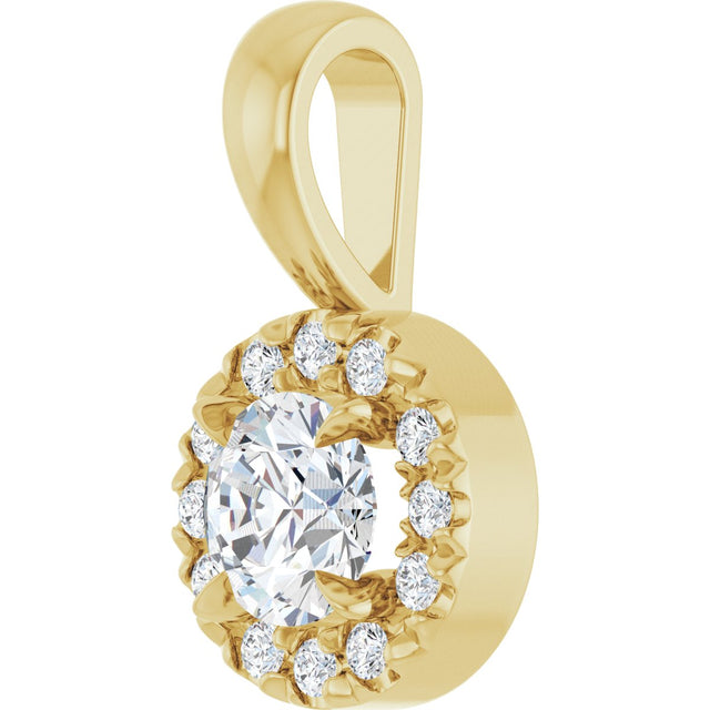 14K Gold Emerald Natural White Sapphire Halo-Style Necklace or Pendant - Yellow Gold - view 2