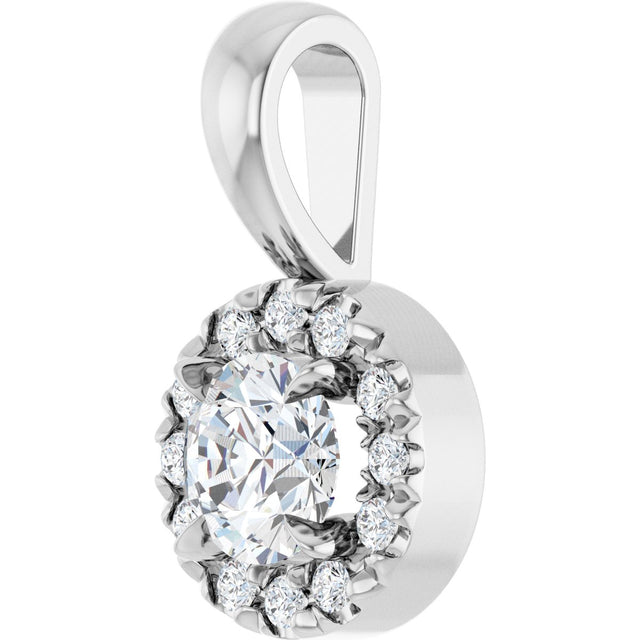 14K Gold Emerald Natural White Sapphire Halo-Style Necklace or Pendant - White Gold - view 2