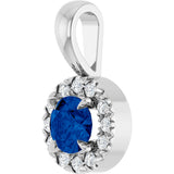 14K Gold Emerald Natural Blue Sapphire Halo-Style Necklace or Pendant - White Gold - view 2