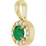 14K Gold Emerald Natural Emerald Halo-Style Necklace or Pendant - Yellow Gold - view 2