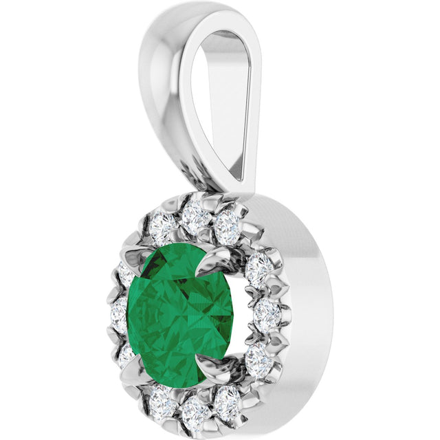 14K Gold Emerald Natural Emerald Halo-Style Necklace or Pendant - White Gold - view 2