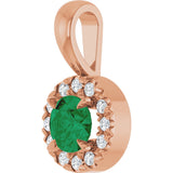 14K Gold Emerald Lab-Grown Emerald Halo-Style Necklace or Pendant - Rose Gold - view 2