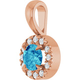 14K Gold Emerald Natural Blue Zircon Halo-Style Necklace or Pendant - Rose Gold - view 2