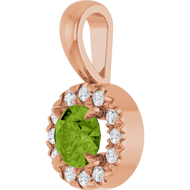 14K Gold Emerald Natural Peridot Halo-Style Necklace or Pendant - Rose Gold - view 2