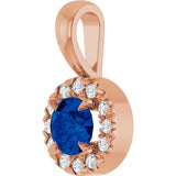 14K Gold Emerald Natural Blue Sapphire Halo-Style Necklace or Pendant - Rose Gold - view 2