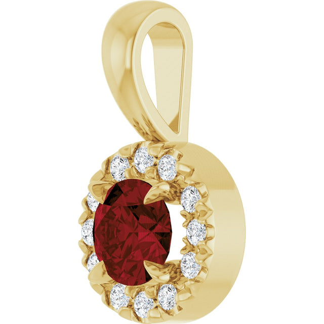 14K Gold Emerald Natural Mozambique Garnet Halo-Style Necklace or Pendant - Yellow Gold - view 2