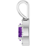 14K Gold Emerald Natural Amethyst Halo-Style Necklace or Pendant - White Gold - view 3