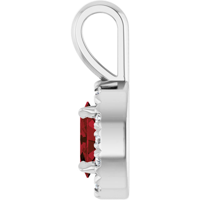 14K Gold Emerald Natural Mozambique Garnet Halo-Style Necklace or Pendant - White Gold - view 3
