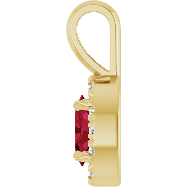 14K Gold Emerald Lab-Grown Ruby Halo-Style Necklace or Pendant - Yellow Gold - view 3