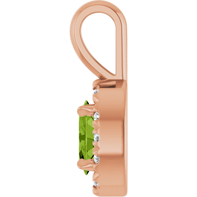 14K Gold Emerald Natural Peridot Halo-Style Necklace or Pendant - Rose Gold - view 3