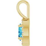 14K Gold Emerald Natural Blue Zircon Halo-Style Necklace or Pendant - Yellow Gold - view 3