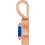 14K Gold Emerald Natural Blue Sapphire Halo-Style Necklace or Pendant - Rose Gold - view 3