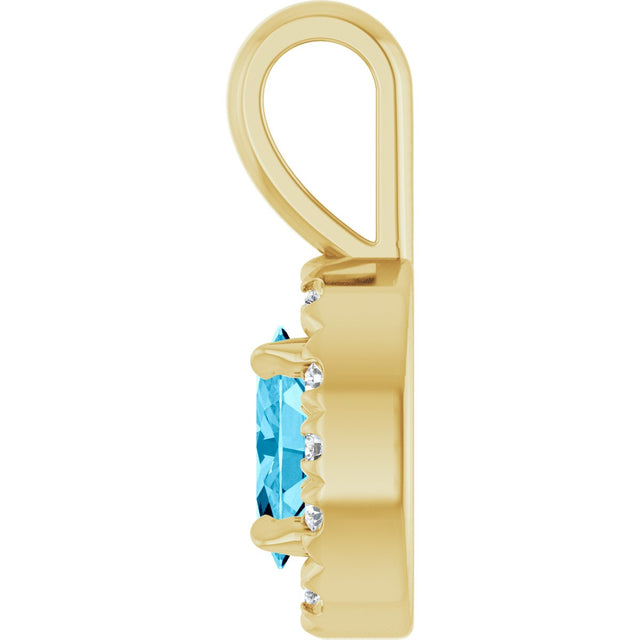 14K Gold Emerald Natural Aquamarine Halo-Style Necklace or Pendant - Yellow Gold - view 3