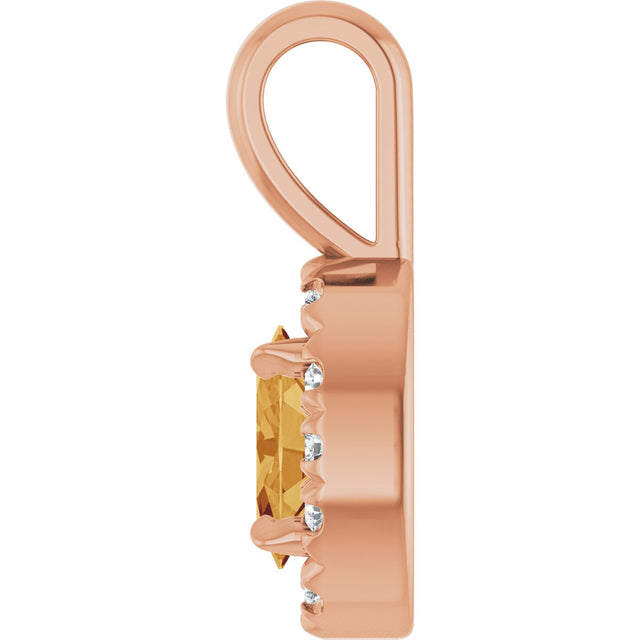 14K Gold Emerald Natural Citrine Halo-Style Necklace or Pendant - Rose Gold - view 3