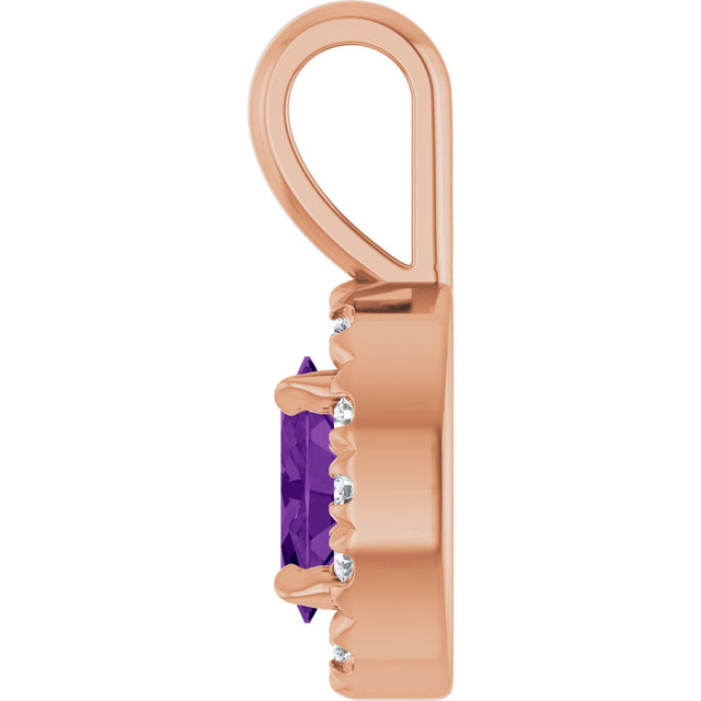 14K Gold Emerald Natural Amethyst Halo-Style Necklace or Pendant - Rose Gold - view 3