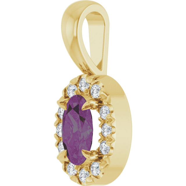 14K Gold Emerald Lab-Grown Alexandrite Halo-Style Necklace or Pendant - Yellow Gold - view 2
