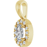 14K Gold Emerald Natural White Sapphire Halo-Style Necklace or Pendant - Yellow Gold - view 2