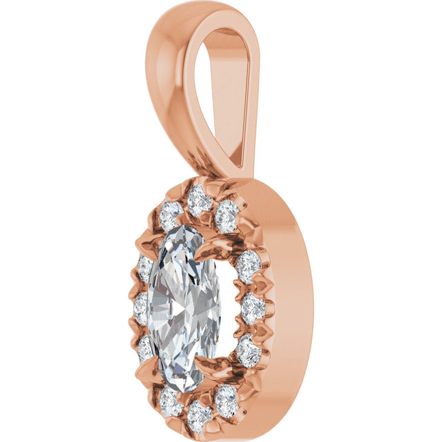 14K Gold Emerald Natural White Sapphire Halo-Style Necklace or Pendant - Rose Gold - view 2