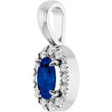 14K Gold Emerald Natural Blue Sapphire Halo-Style Necklace or Pendant - White Gold - view 2