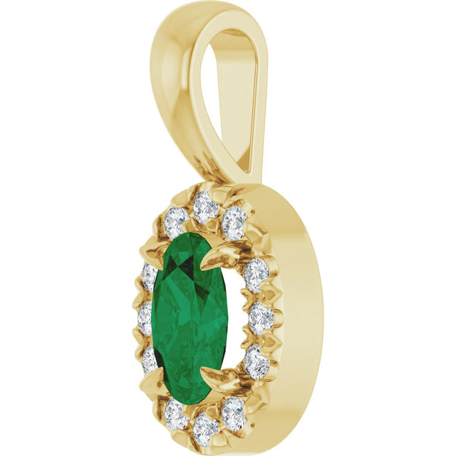 14K Gold Emerald Natural Emerald Halo-Style Necklace or Pendant - Yellow Gold - view 2