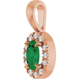 14K Gold Emerald Lab-Grown Emerald Halo-Style Necklace or Pendant - Rose Gold - view 2