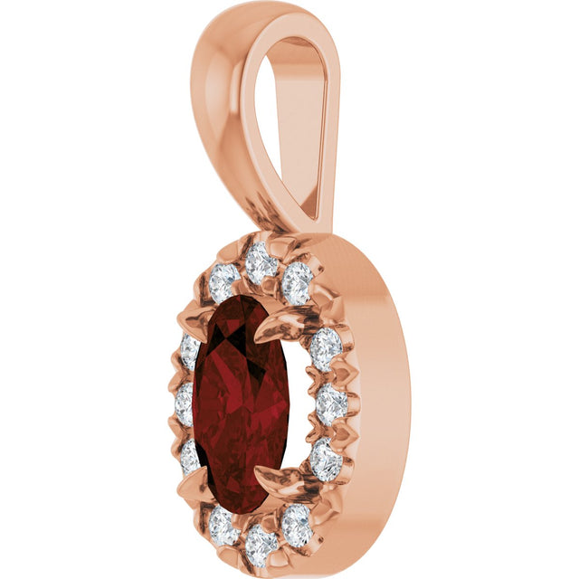 14K Gold Emerald Natural Mozambique Garnet Halo-Style Necklace or Pendant - Rose Gold - view 2