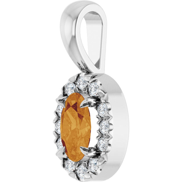 Platinum Emerald Natural Citrine Halo-Style Necklace or Pendant - view 2