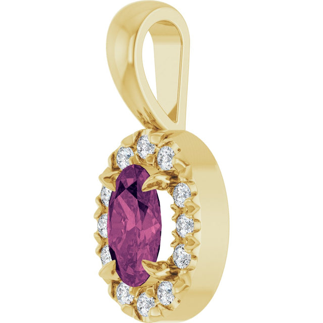 14K Gold Emerald Natural Pink Tourmaline Halo-Style Necklace or Pendant - Yellow Gold - view 2