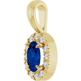 14K Gold Emerald Lab-Grown Blue Sapphire Halo-Style Necklace or Pendant - Yellow Gold - view 2