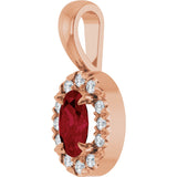 14K Gold Emerald Lab-Grown Ruby Halo-Style Necklace or Pendant - Rose Gold - view 2