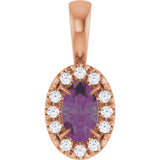 14K Gold Emerald Lab-Grown Alexandrite Halo-Style Necklace or Pendant - Rose Gold