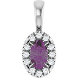 14K Gold Emerald Lab-Grown Alexandrite Halo-Style Necklace or Pendant - White Gold