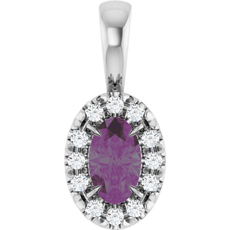 Platinum Emerald Lab-Grown Alexandrite Halo-Style Necklace or Pendant