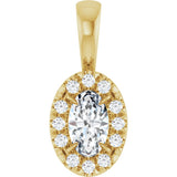 14K Gold Emerald Natural White Sapphire Halo-Style Necklace or Pendant - Yellow Gold