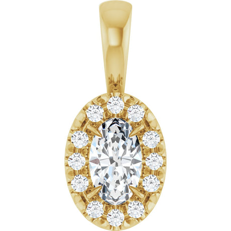 14K Gold Emerald Natural White Sapphire Halo-Style Necklace or Pendant - Yellow Gold
