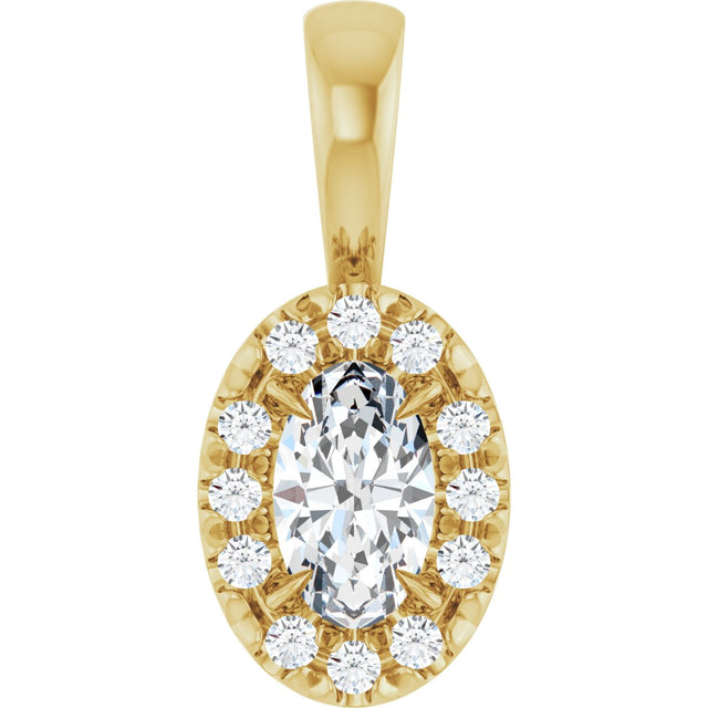 14K Gold Emerald Natural White Sapphire Halo-Style Necklace or Pendant - Yellow Gold