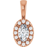 14K Gold Emerald Natural White Sapphire Halo-Style Necklace or Pendant - Rose Gold