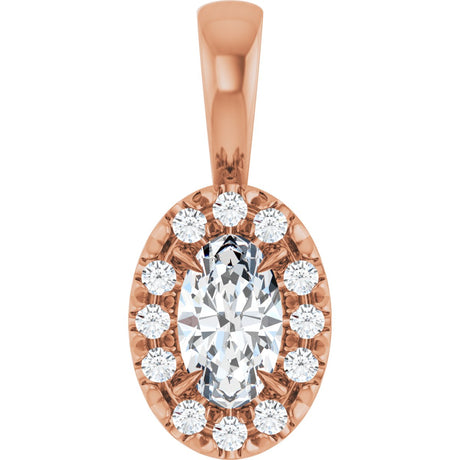14K Gold Emerald Natural White Sapphire Halo-Style Necklace or Pendant - Rose Gold