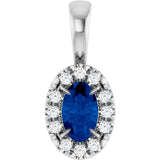 Platinum Emerald Lab-Grown Blue Sapphire Halo-Style Necklace or Pendant