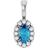 14K Gold Emerald Natural Blue Zircon Halo-Style Necklace or Pendant - White Gold