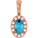 14K Gold Emerald Natural Aquamarine Halo-Style Necklace or Pendant - Rose Gold