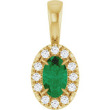 14K Gold Emerald Lab-Grown Emerald Halo-Style Necklace or Pendant - Yellow Gold