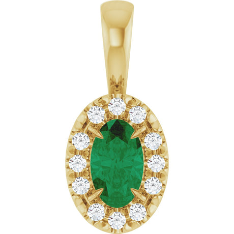 14K Gold Emerald Lab-Grown Emerald Halo-Style Necklace or Pendant - Yellow Gold